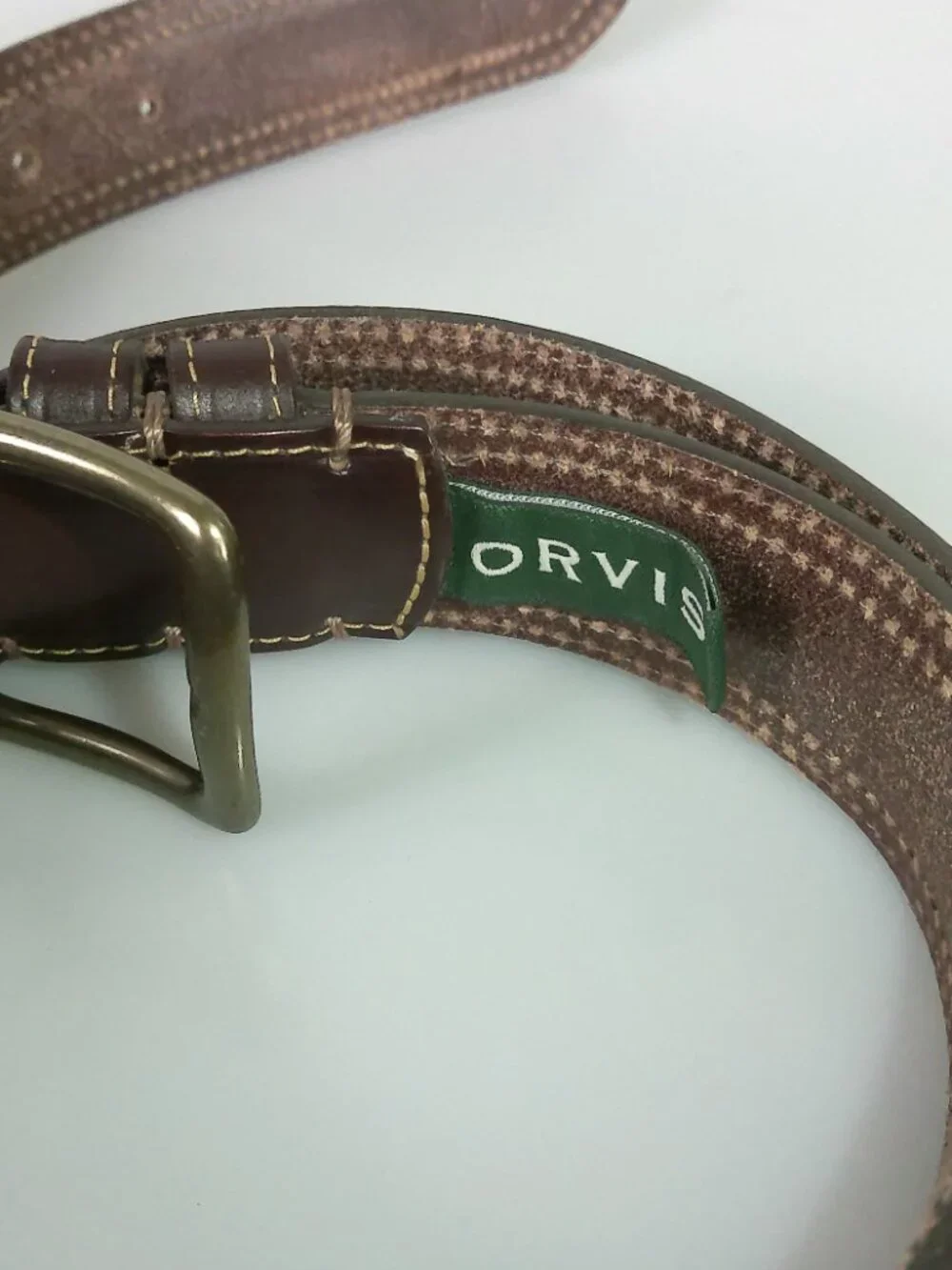 Orvis Sedgwick Bridle Leather Belt Size 38 Brown Brass Buckle USA Made